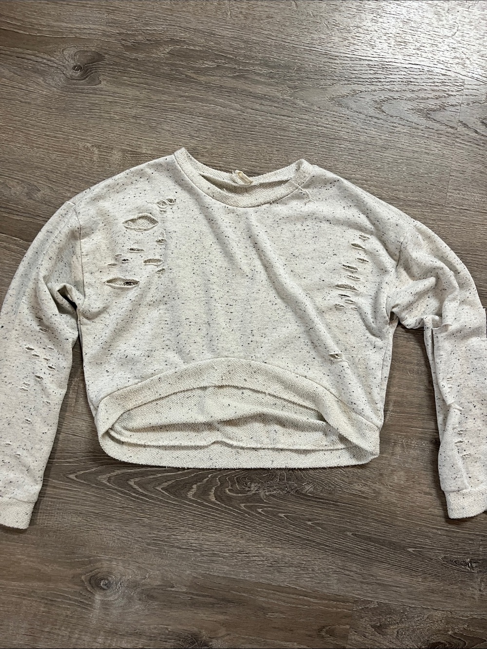 emory park Cream Distressed Cropped Sweatshirt